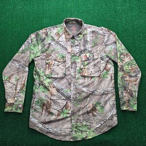 Game Winner Shirt Mens Medium/Large‎ Camo Button Up Outdoors Hunting Vented AOP